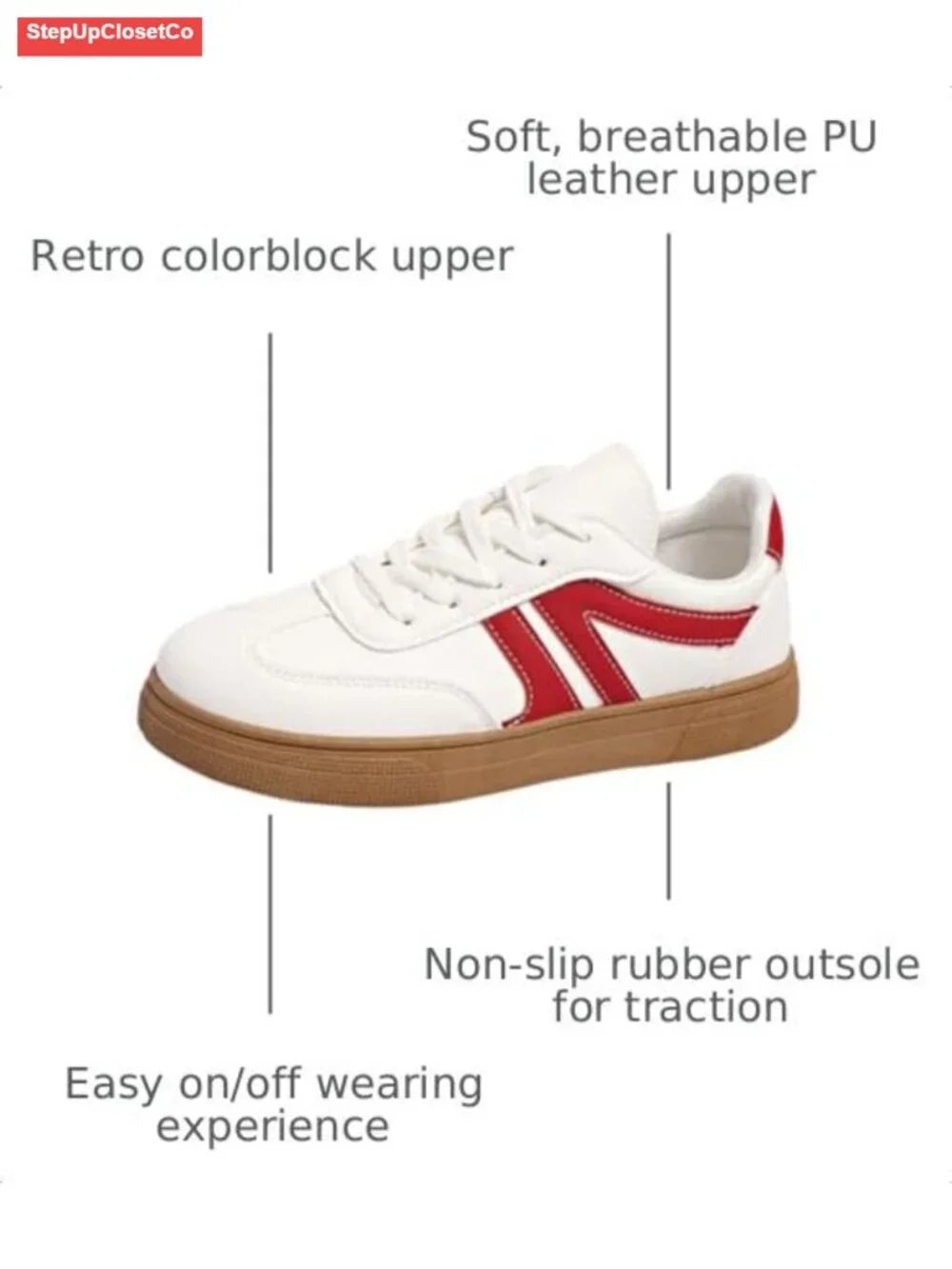 Women Retro Gum Sole Fashion Sneakers PU Leather Non Slip Tennis Skate Shoes